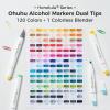 Ohuhu Alcohol Markers Brush Tip – 120-color AP Certificated Double Tipped Art Marker Set for Artist Adults Cozy Coloring Drawing Illustration – Brush and Fine Dual Tips – Honolulu 2B – Refillable(Brush & Chisel)