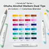 Ohuhu Alcohol Markers Brush Tip, AP Certificated 24 Basic Colors Double Tipped Alcohol Based Art Marker Set for Artist Sketching Adult Coloring Illustration – Brush & Fine Dual Tips – Honolulu 2B(Brush & Chisel)