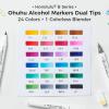 Ohuhu Alcohol Markers Brush Tip, AP Certificated 24 Basic Colors Double Tipped Alcohol Based Art Marker Set for Artist Sketching Adult Coloring Illustration – Brush & Fine Dual Tips – Honolulu 2B(Brush & Fine)