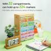 Ohuhu Bamboo Marker Organizer, Wooden Desktop Storage Hold 126 Markers, Pens, Pencils, Art Brushes Stationary Organizer Pencil Holder with 18 Compartments for Home, Classroom, Office Decor(Right Angle Hold 224 Markers)