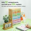 Ohuhu Bamboo Marker Organizer, Wooden Desktop Storage Hold 126 Markers, Pens, Pencils, Art Brushes Stationary Organizer Pencil Holder with 18 Compartments for Home, Classroom, Office Decor(Rounded Corner Hold 224 Markers)
