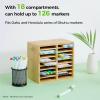 Ohuhu Bamboo Marker Organizer, Wooden Desktop Storage Hold 126 Markers, Pens, Pencils, Art Brushes Stationary Organizer Pencil Holder with 18 Compartments for Home, Classroom, Office Decor(Rounded Corner Hold 126 Markers)