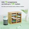 Ohuhu Bamboo Marker Organizer, Wooden Desktop Storage Hold 126 Markers, Pens, Pencils, Art Brushes Stationary Organizer Pencil Holder with 18 Compartments for Home, Classroom, Office Decor(Right Angle Hold 126 Markers)