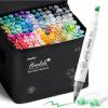 Ohuhu Alcohol Markers Brush Tip – 120-color AP Certificated Double Tipped Art Marker Set for Artist Adults Cozy Coloring Drawing Illustration – Brush and Fine Dual Tips – Honolulu 2B – Refillable(Brush & Chisel)