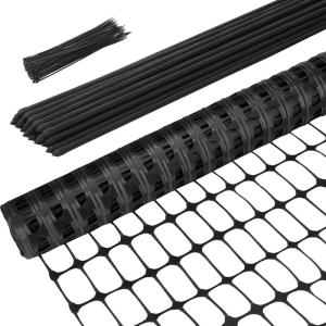 Garden Fence Animals Barrier Set: Ohuhu 3.4FTx100FT Plastic Fence Roll with 25-Pack 4FT Stakes Temporary Safety Netting, Reusable Pool Fencing Snow Fence Poultry Fences for Deer Chicken Dog, Black