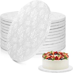 Ohuhu 10 Inch Cake Boards 2 Pack, 1/2 Inch Extra Thick Round Cake Drum, Marble Pattern Greaseproof & Sturdy Corrugated Cardboard, Wrapped Edges Cake Base for Multi-Layered Cakes, Weddings, Birthdays(White)