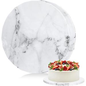 Ohuhu 10 Inch Cake Boards 2 Pack, 1/2 Inch Extra Thick Round Cake Drum, Marble Pattern Greaseproof & Sturdy Corrugated Cardboard, Wrapped Edges Cake Base for Multi-Layered Cakes, Weddings, Birthdays(Marble)