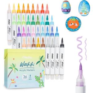 Ohuhu Acrylic Paint Markers Brush Tip Top Pump 36 Colors Paint Pens Excellent Coverage Acrylic Markers Waterproof Lightfast for Rock Painting 3D Prints Egg Wood Glass Ceramic DIY Crafts – Waikiki