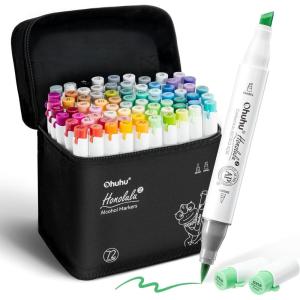 Ohuhu Alcohol Markers Brush Tip – AP Certificated Double Tipped Art Marker Set for Artist Adults Coloring Illustration- 72 Colors – Refillable – Fine and Brush Dual Tips – Honolulu 2B of Ohuhu Markers(Brush & Chisel)