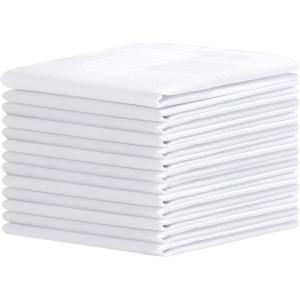 Ohuhu Handkerchiefs for Men, 100% Soft Cotton Hankerchief Machine Wash White Pocket Square for Suit – 16” x 16” Mens Hankie(12)