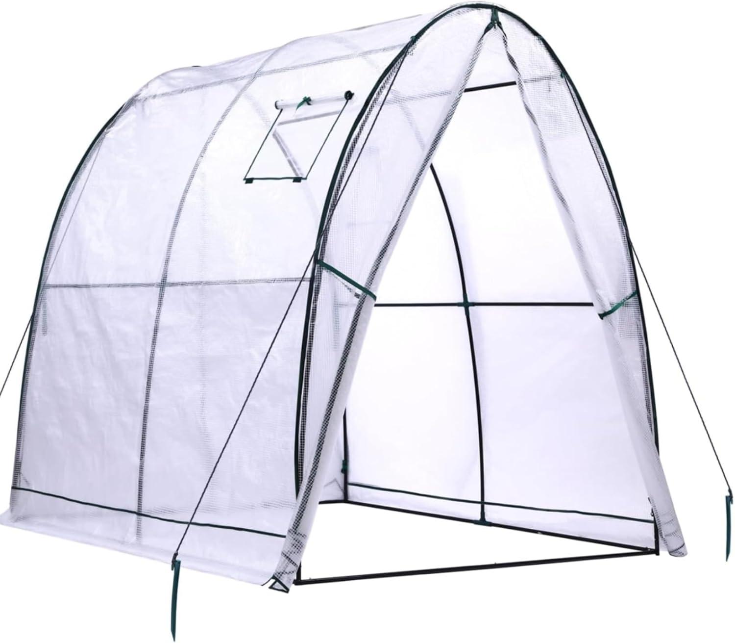 image:imageOhuhu Portable Tunnel Greenhouse Outdoor Heavy Duty Small Walk in Green House with Mesh Windows Reinforced Metal Base Durable Plastic PE Cover for Outside Free Tool to Install 59x59x66 FTWhite