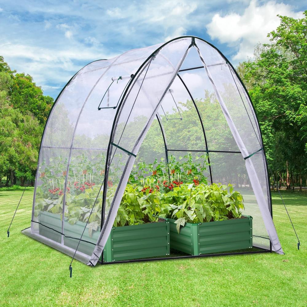 image:imageOhuhu Portable Tunnel Greenhouse Outdoor Heavy Duty Small Walk in Green House with Mesh Windows Reinforced Metal Base Durable Plastic PE Cover for Outside Free Tool to Install 59x59x66 FTWhite