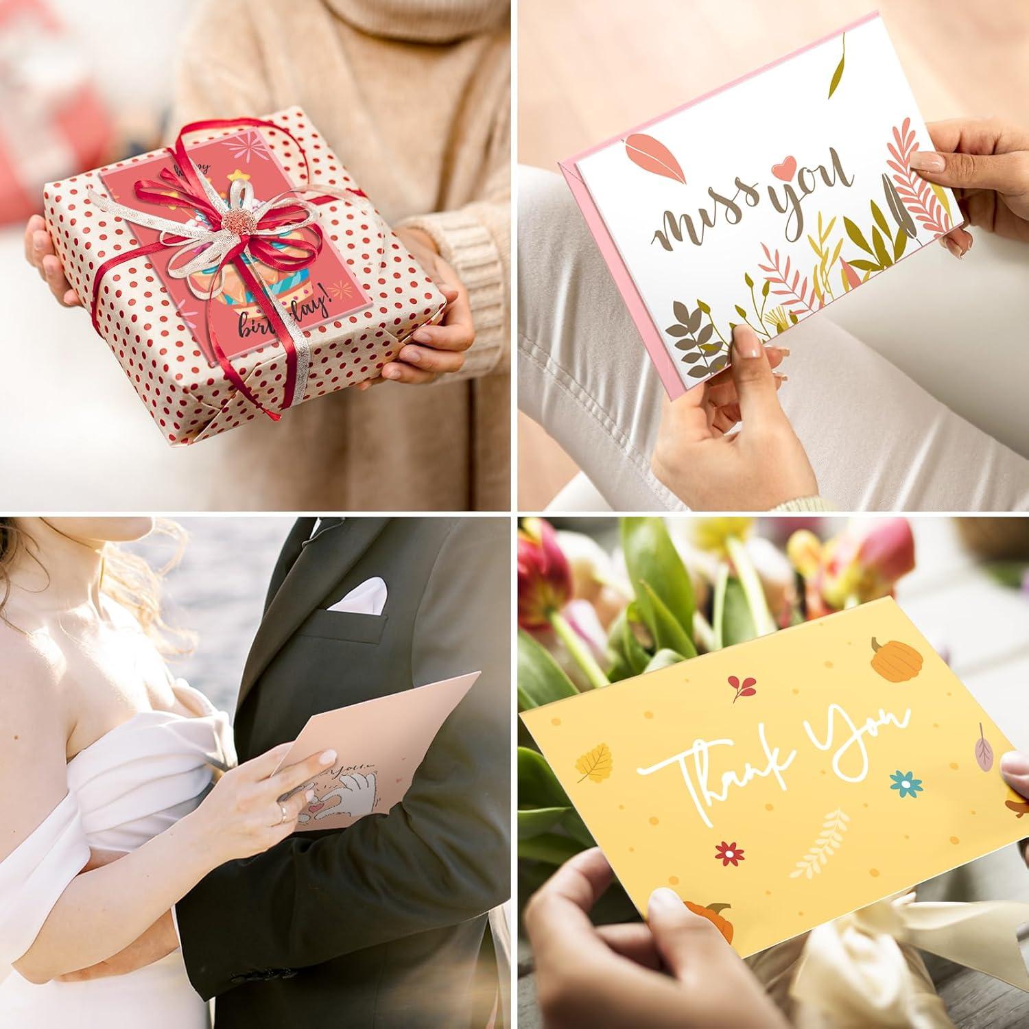 image:imageOhuhu 108Pack Large 5x7 AllOccasion Greeting Cards with Colorful Envelopes and Gold Stickers Box Set Assorted Greeting Cards with Card Organizer Included Birthday Cards Christmas Cards and More
