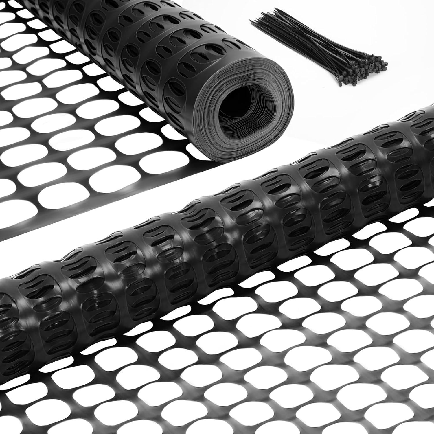 image:imageOhuhu Plastic Garden Fence Safety Fence 4x5053 LB Reusable Netting Plastic Mesh Fence Roll Temporary Fencing for Animal Barrier Construction Snow Fence Poultry Rabbits Chicken Dogs DeerBlack