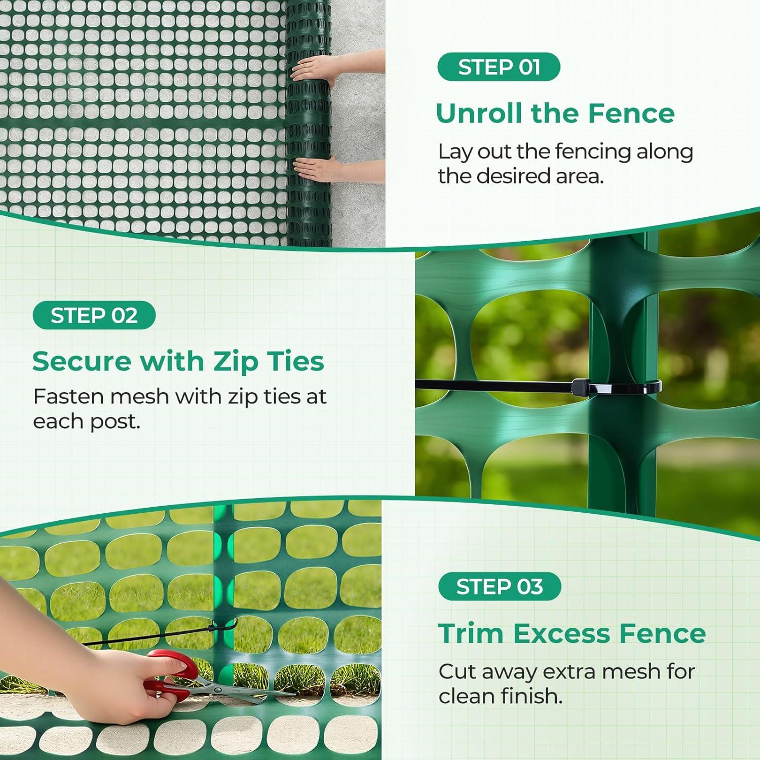 image:imageOhuhu Plastic Garden Fence Safety Fence 4x5053 LB Reusable Netting Plastic Mesh Fence Roll Temporary Fencing for Animal Barrier Construction Snow Fence Poultry Rabbits Chicken Dogs DeerGreen