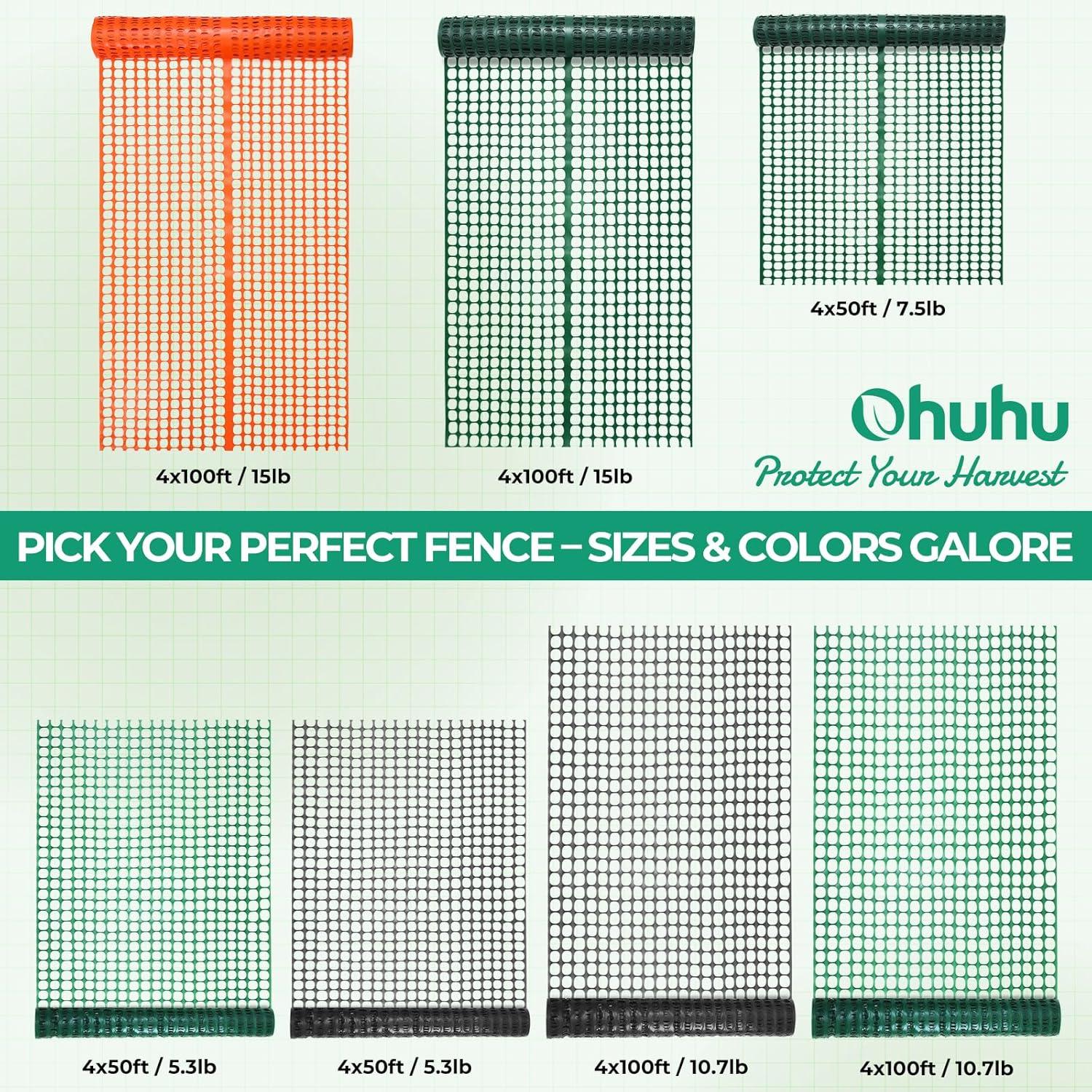 image:imageOhuhu Plastic Garden Fence Safety Fence 4x5053 LB Reusable Netting Plastic Mesh Fence Roll Temporary Fencing for Animal Barrier Construction Snow Fence Poultry Rabbits Chicken Dogs DeerGreen