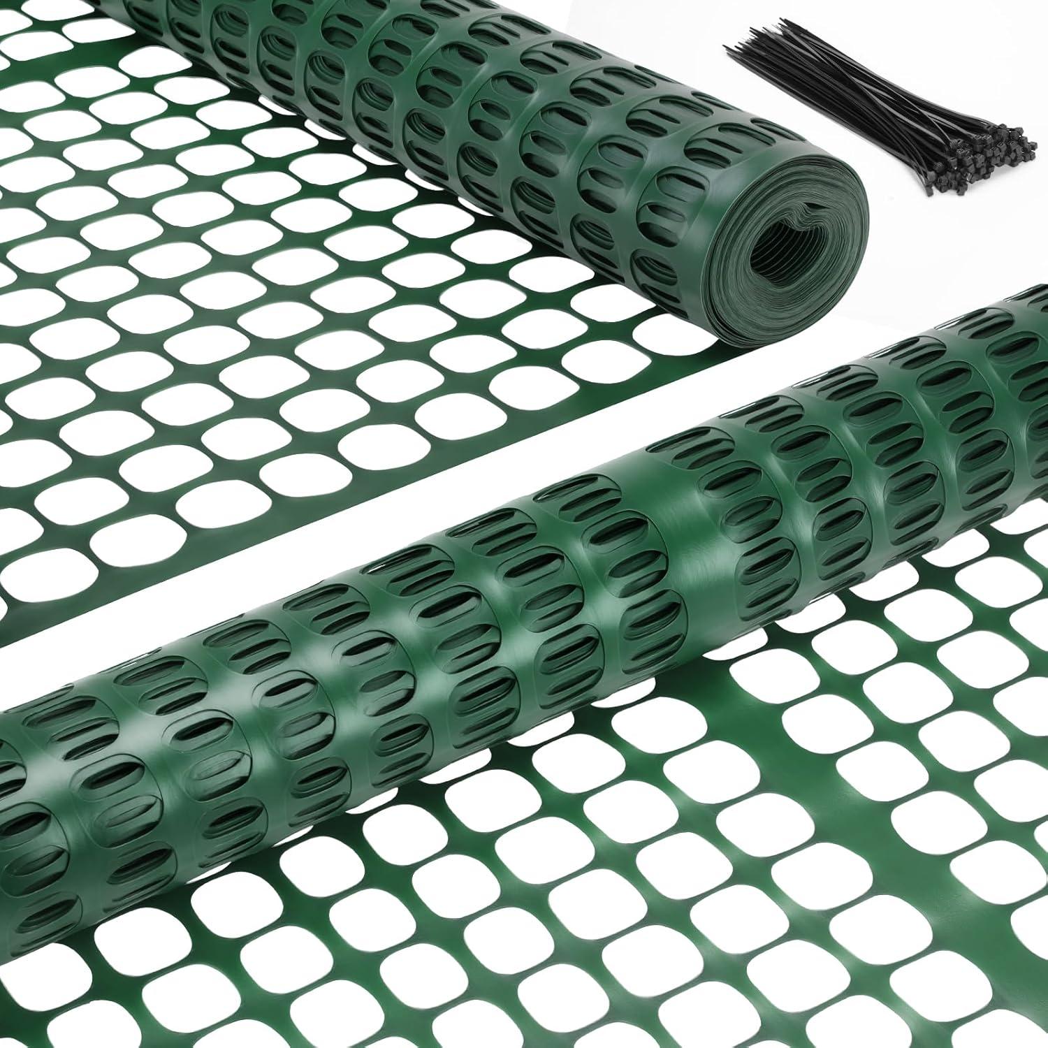 image:imageOhuhu Plastic Garden Fence Safety Fence 4x5053 LB Reusable Netting Plastic Mesh Fence Roll Temporary Fencing for Animal Barrier Construction Snow Fence Poultry Rabbits Chicken Dogs DeerGreen