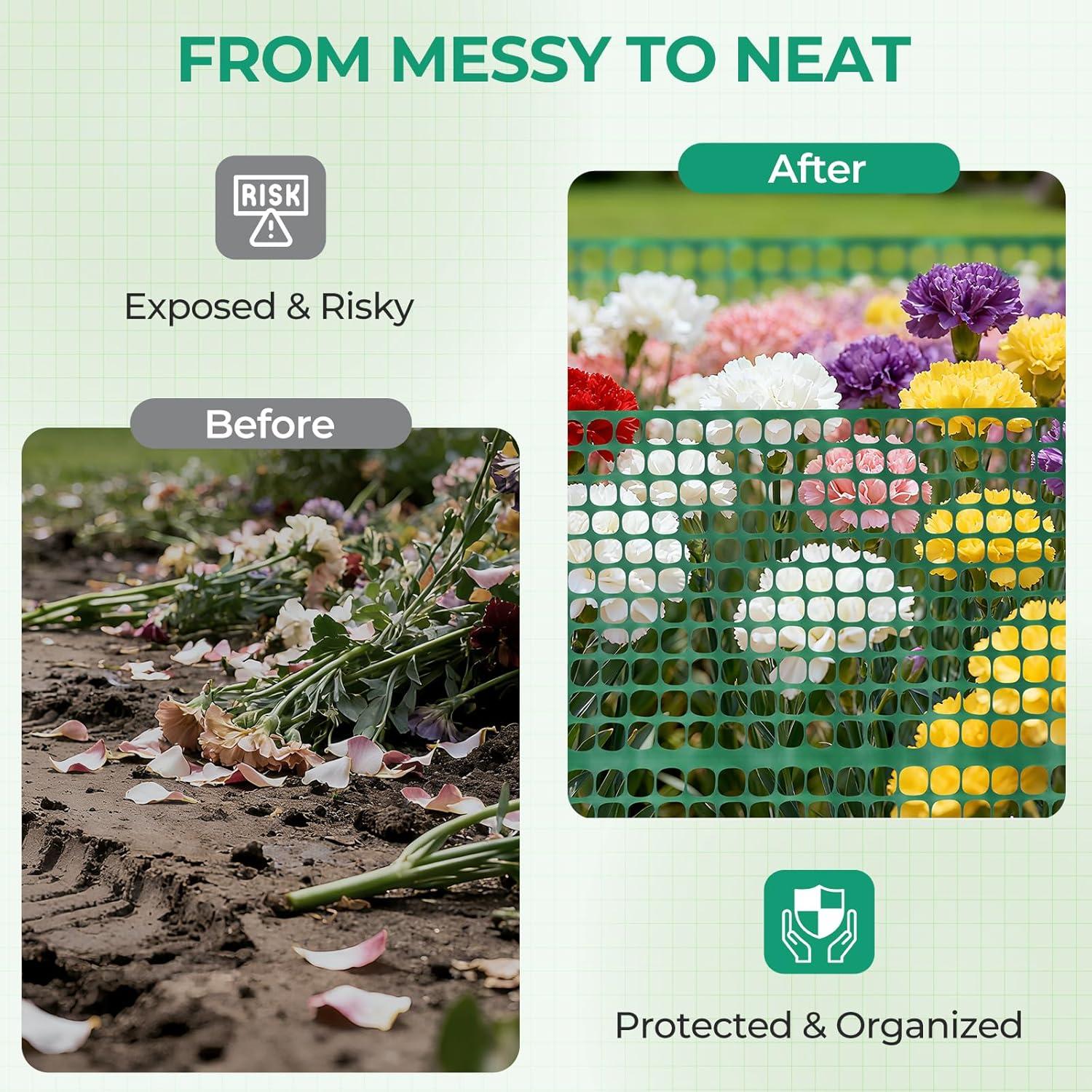 image:imageOhuhu Plastic Garden Fence Safety Fence 4x5053 LB Reusable Netting Plastic Mesh Fence Roll Temporary Fencing for Animal Barrier Construction Snow Fence Poultry Rabbits Chicken Dogs DeerGreen