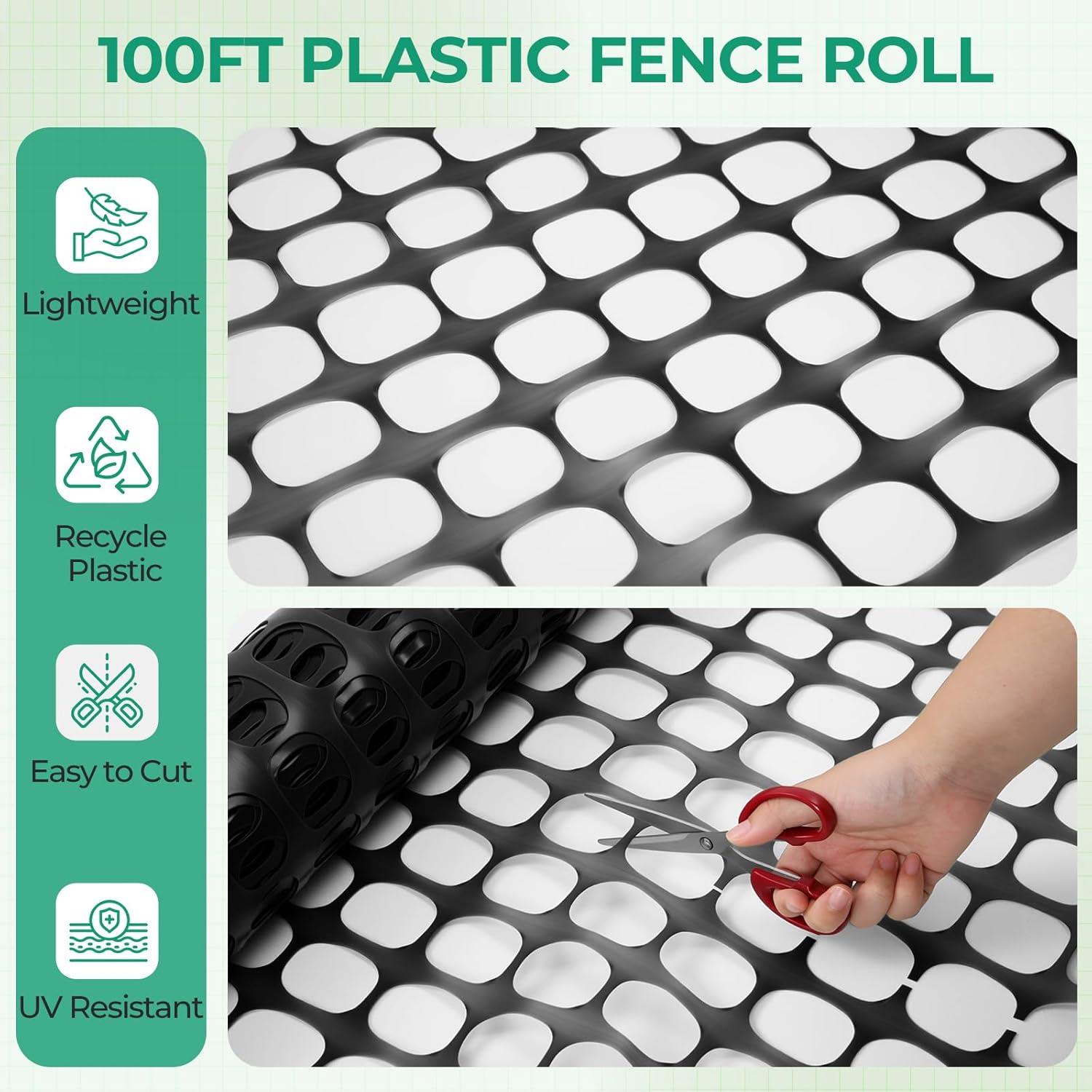 image:imageOhuhu Plastic Garden Fence Safety Fence 4x5053 LB Reusable Netting Plastic Mesh Fence Roll Temporary Fencing for Animal Barrier Construction Snow Fence Poultry Rabbits Chicken Dogs DeerBlack