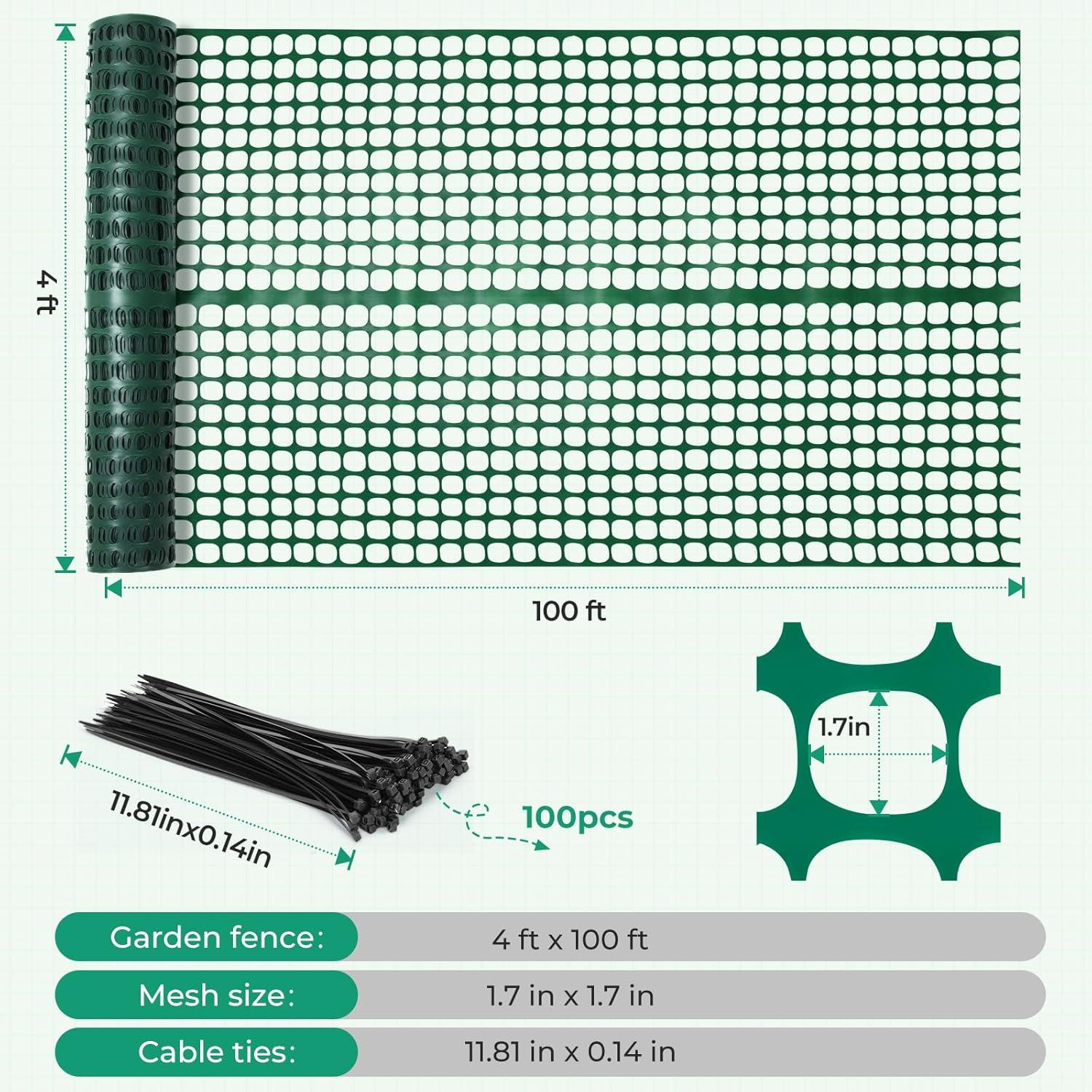 image:imageOhuhu Plastic Garden Fence Safety Fence 4x5053 LB Reusable Netting Plastic Mesh Fence Roll Temporary Fencing for Animal Barrier Construction Snow Fence Poultry Rabbits Chicken Dogs DeerGreen