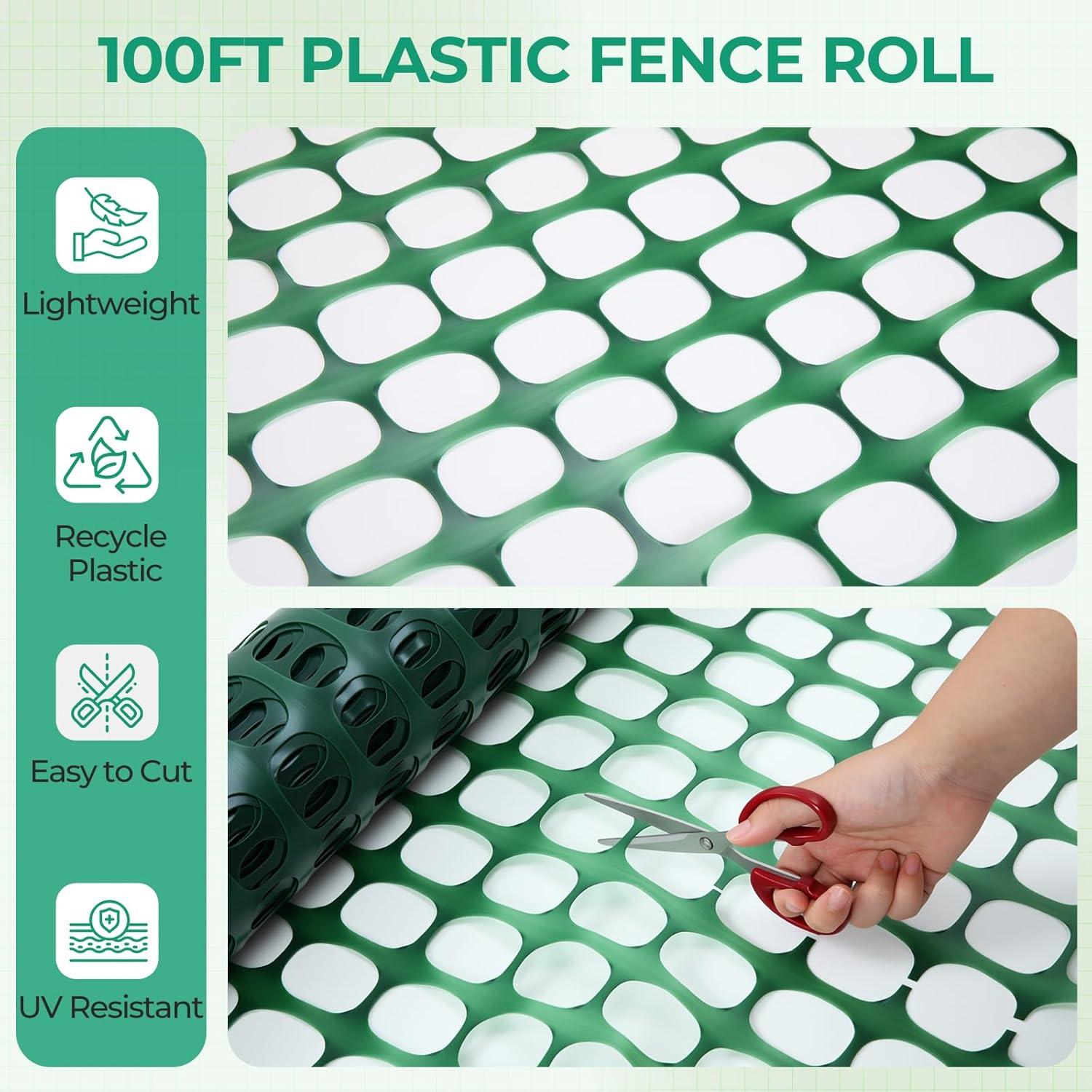 image:imageOhuhu Plastic Garden Fence Safety Fence 4x5053 LB Reusable Netting Plastic Mesh Fence Roll Temporary Fencing for Animal Barrier Construction Snow Fence Poultry Rabbits Chicken Dogs DeerGreen