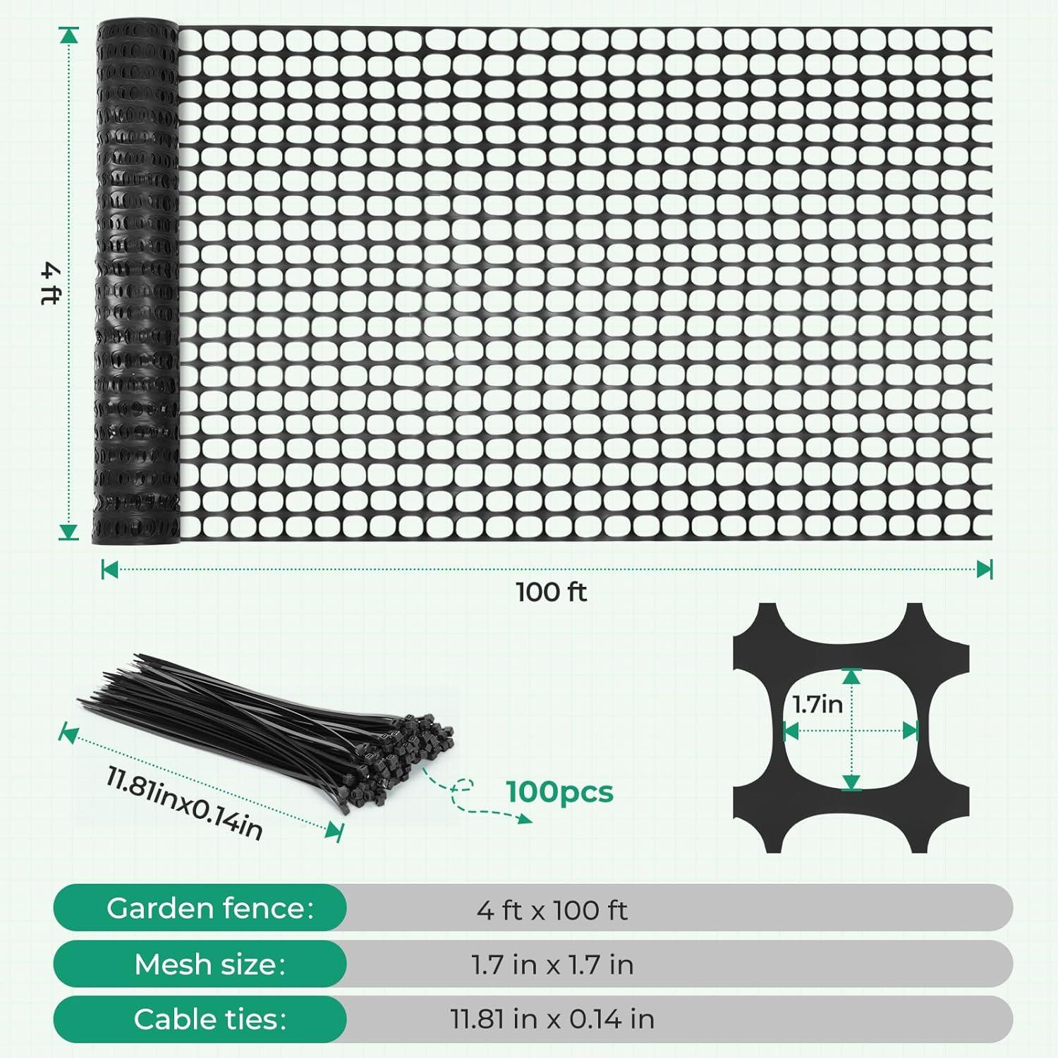 image:imageOhuhu Plastic Garden Fence Safety Fence 4x5053 LB Reusable Netting Plastic Mesh Fence Roll Temporary Fencing for Animal Barrier Construction Snow Fence Poultry Rabbits Chicken Dogs DeerBlack