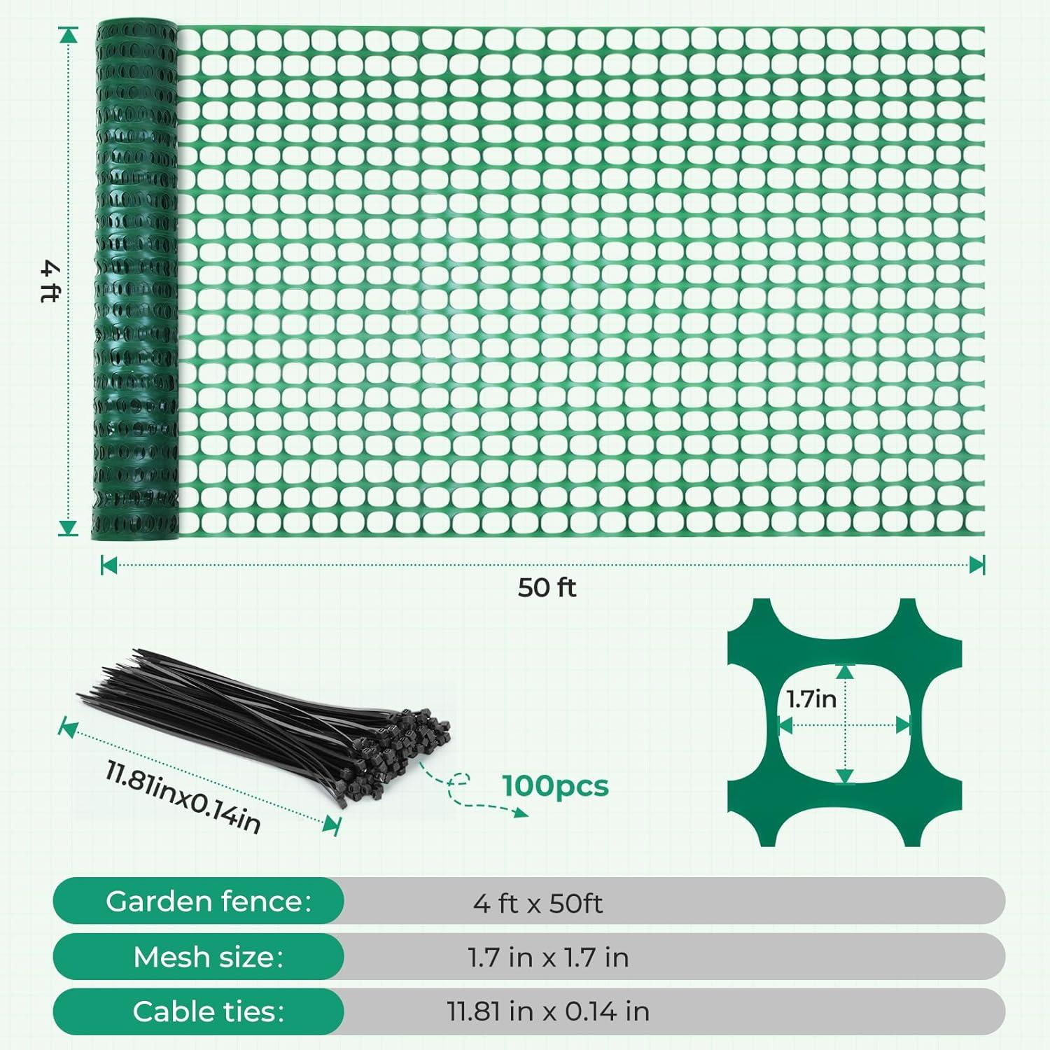 image:imageOhuhu Plastic Garden Fence Safety Fence 4x5053 LB Reusable Netting Plastic Mesh Fence Roll Temporary Fencing for Animal Barrier Construction Snow Fence Poultry Rabbits Chicken Dogs DeerGreen