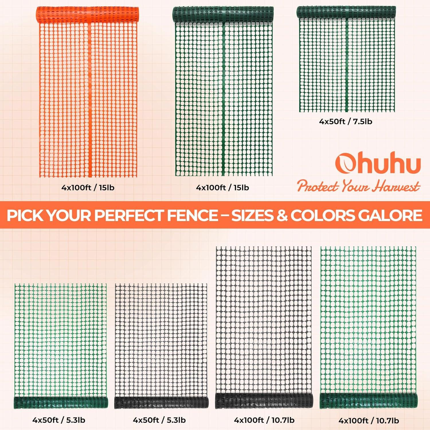 image:imageOhuhu Plastic Garden Fence Safety Fence 4x5053 LB Reusable Netting Plastic Mesh Fence Roll Temporary Fencing for Animal Barrier Construction Snow Fence Poultry Rabbits Chicken Dogs DeerOrange