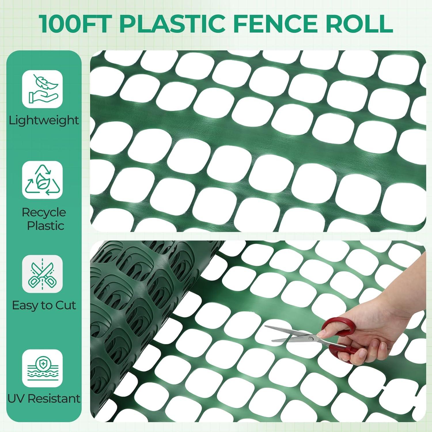 image:imageOhuhu Plastic Garden Fence Safety Fence 4x5053 LB Reusable Netting Plastic Mesh Fence Roll Temporary Fencing for Animal Barrier Construction Snow Fence Poultry Rabbits Chicken Dogs DeerGreen