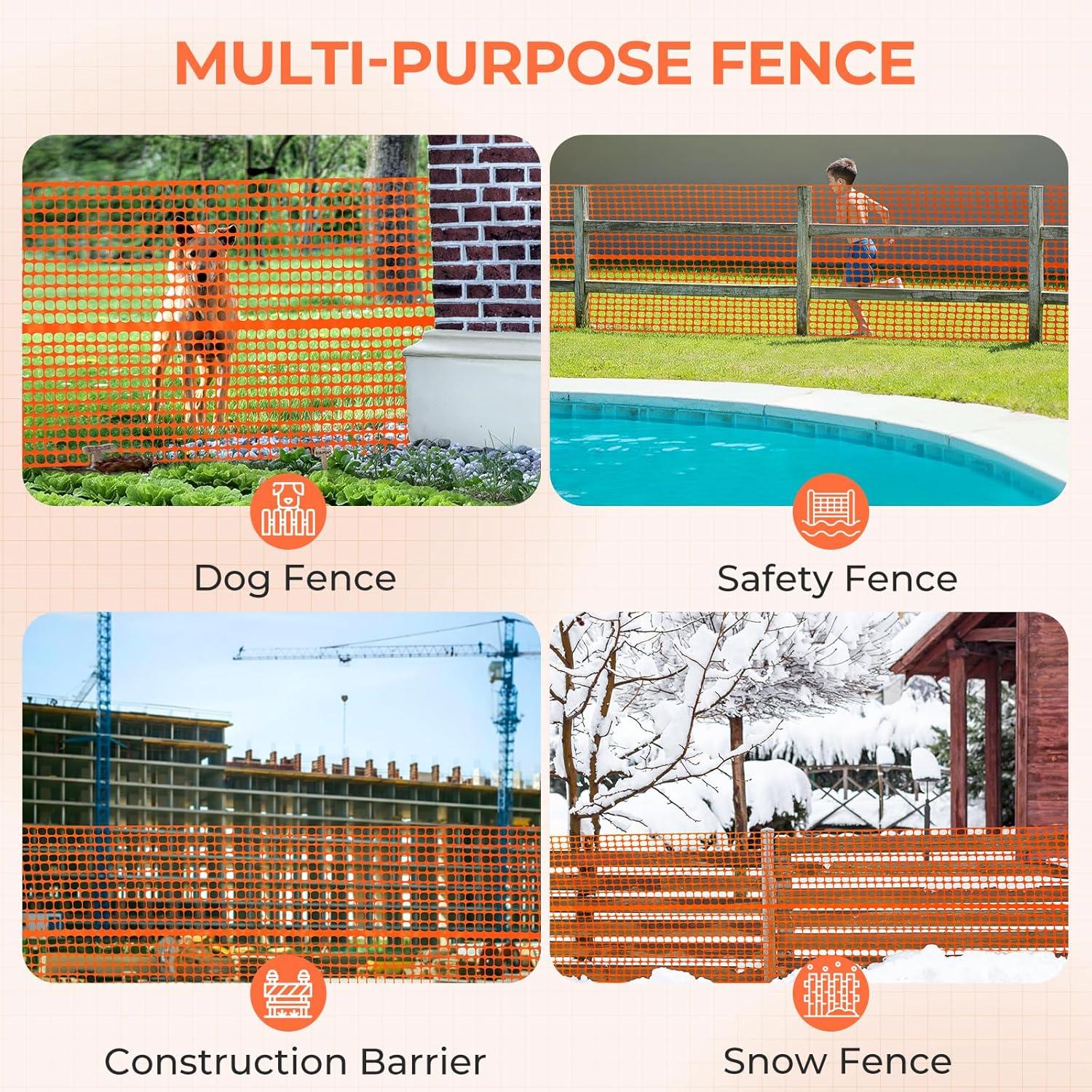 image:imageOhuhu Plastic Garden Fence Safety Fence 4x5053 LB Reusable Netting Plastic Mesh Fence Roll Temporary Fencing for Animal Barrier Construction Snow Fence Poultry Rabbits Chicken Dogs DeerOrange