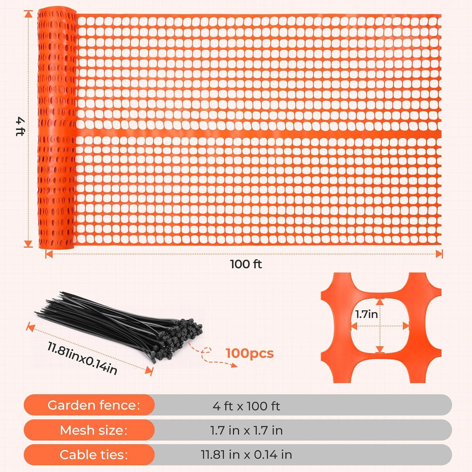 image:imageOhuhu Plastic Garden Fence Safety Fence 4x5053 LB Reusable Netting Plastic Mesh Fence Roll Temporary Fencing for Animal Barrier Construction Snow Fence Poultry Rabbits Chicken Dogs DeerOrange