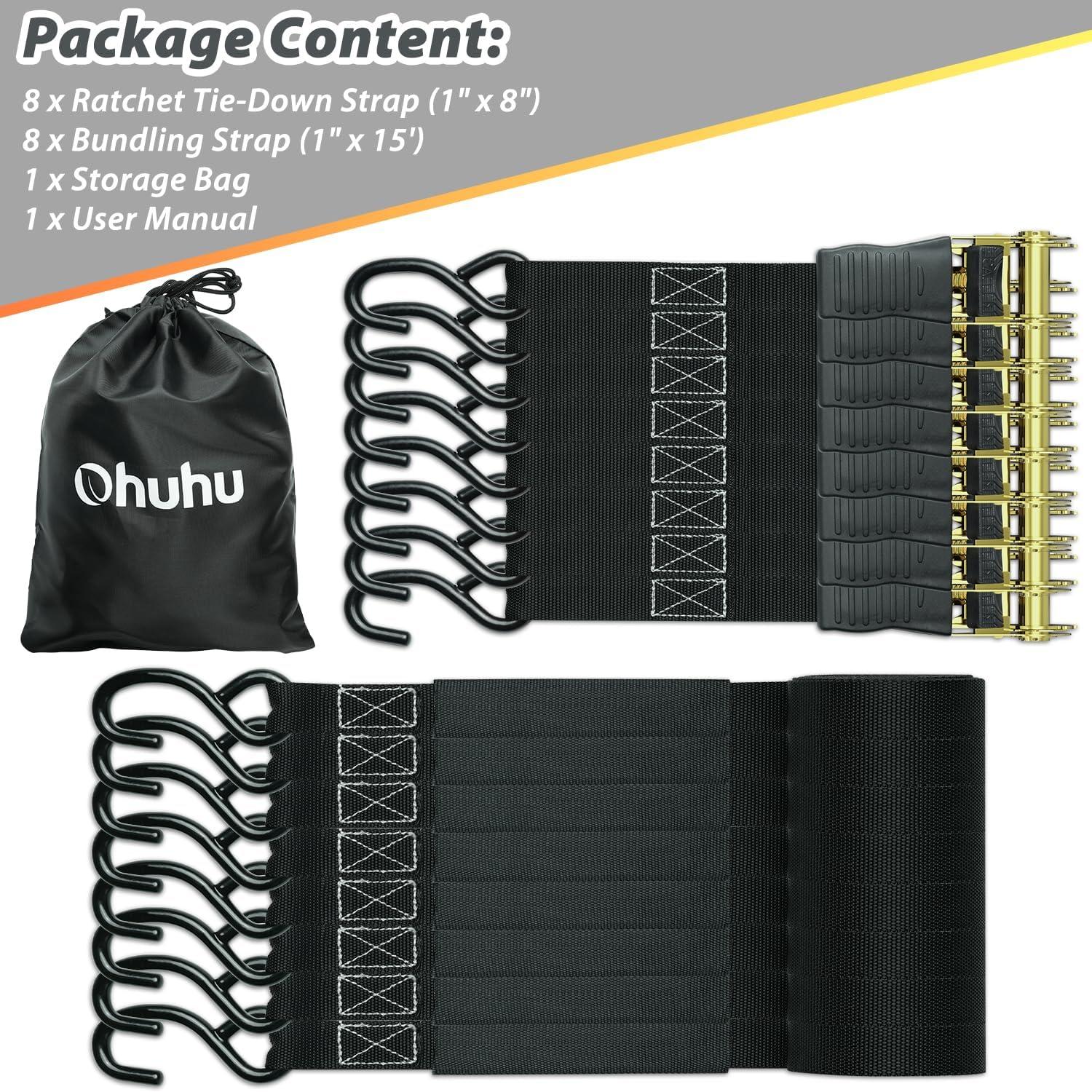 image:imageOhuhu Ratchet Tie Down Straps 16Pack 8Pack Black 8Pack Yellow