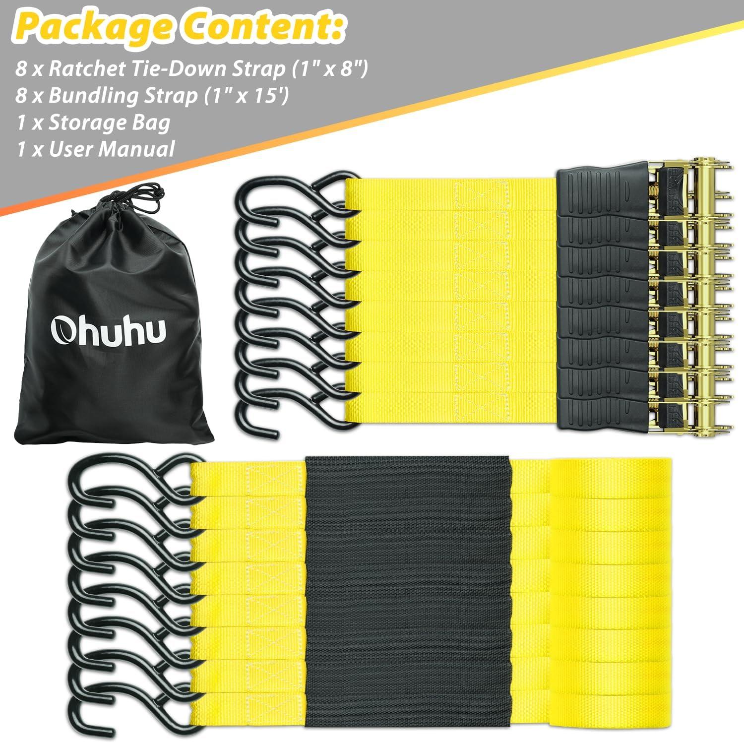 image:imageOhuhu Ratchet Tie Down Straps 16Pack 8Pack Blue 8Pack Yellow