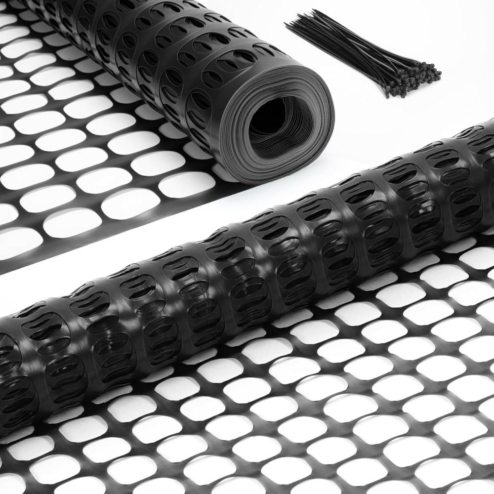 image:imageOhuhu Plastic Garden Fence Safety Fence 4x5053 LB Reusable Netting Plastic Mesh Fence Roll Temporary Fencing for Animal Barrier Construction Snow Fence Poultry Rabbits Chicken Dogs DeerBlack