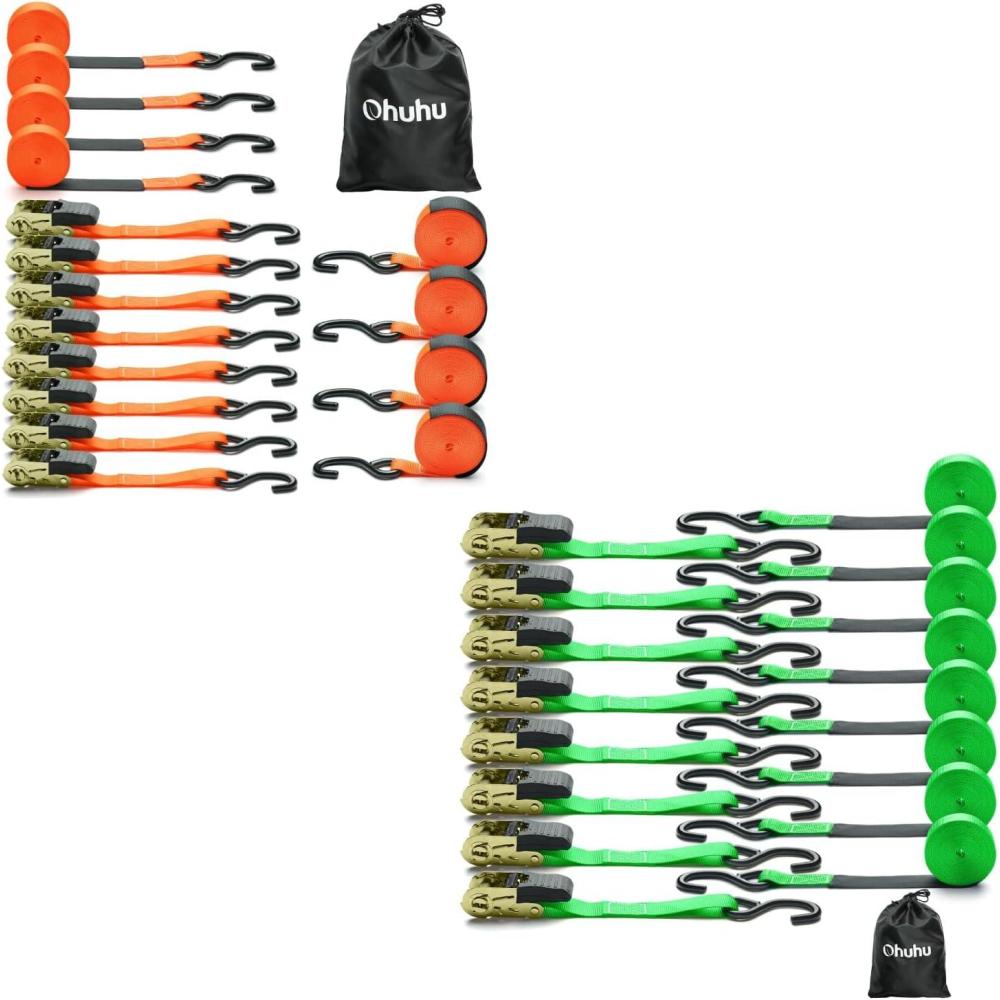 image:imageOhuhu Ratchet Tie Down Straps 16Pack 8Pack Orange 8Pack Green