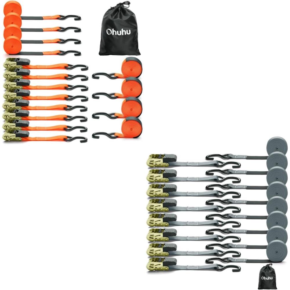 image:imageOhuhu Ratchet Tie Down Straps 16Pack 8Pack Orange 8Pack Grey