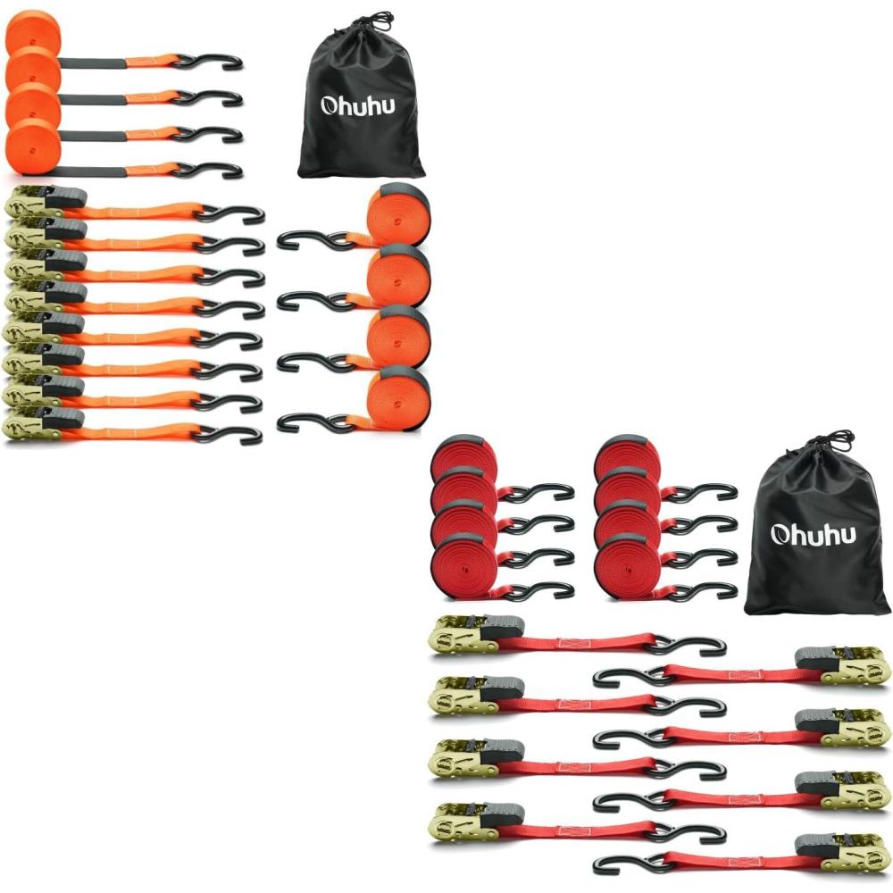 image:imageOhuhu Ratchet Tie Down Straps 16Pack 8Pack Orange 8Pack Red