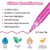 Ohuhu Acrylic Glitter Markers, 24 Metallic Glitter Colors, Fine Tip Paint Pens for Fine Details & Shimmer Accents, Water-Based & Quick Dry, for DIY Crafts, Cards, Journals, Wood & Rock Painting(12 Colors)