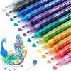 Ohuhu Acrylic Glitter Markers, 24 Metallic Glitter Colors, Fine Tip Paint Pens for Fine Details & Shimmer Accents, Water-Based & Quick Dry, for DIY Crafts, Cards, Journals, Wood & Rock Painting(12 Colors)