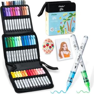 Ohuhu Acrylic Paint Markers Brush Tip: 48 Colors Automatic Ink Control Acrylic Markers Balanced Coverage Paint Pens Waterproof Lightfast for Rock Painting 3D Prints Wood DIY Crafts for Beginners – Ulu