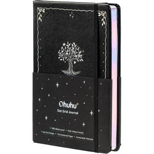 Ohuhu Bullet Dotted Journal Notebook – 126 Pages – A5 Medium Size (5.7” x 8.3”) – Leather Hardcover – Bleedproof 198 GSM Thick Paper for Journaling Planning Tracking