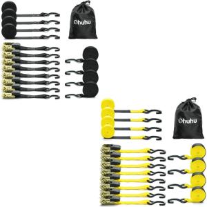 Ohuhu Ratchet Tie Down Straps 16-Pack (8-Pack Black + 8-Pack Yellow)