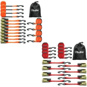 Ohuhu Ratchet Tie Down Straps 16-Pack (8-Pack Orange + 8-Pack Red)