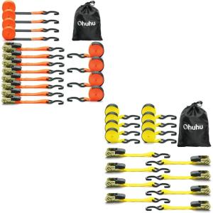 Ohuhu Ratchet Tie Down Straps 16-Pack (8-Pack Orange + 8-Pack Yellow)