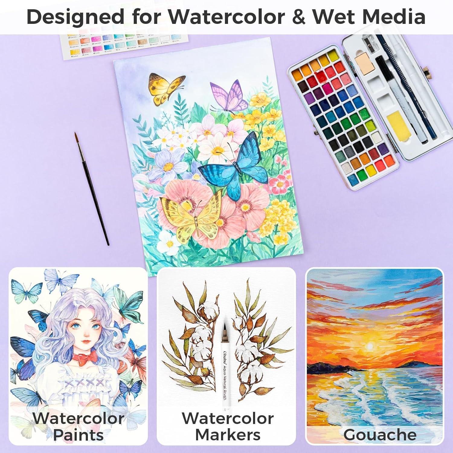 image:imageOhuhu CottonTop Watercolor Paper Pad 9x12 Cold Press Paper 140 lb300 GSM Heavyweight White Paper 30 Sheets60 Pages Water Color Paper for Watercolor Gouache Ink Acrylic Professional ArtistHot Press