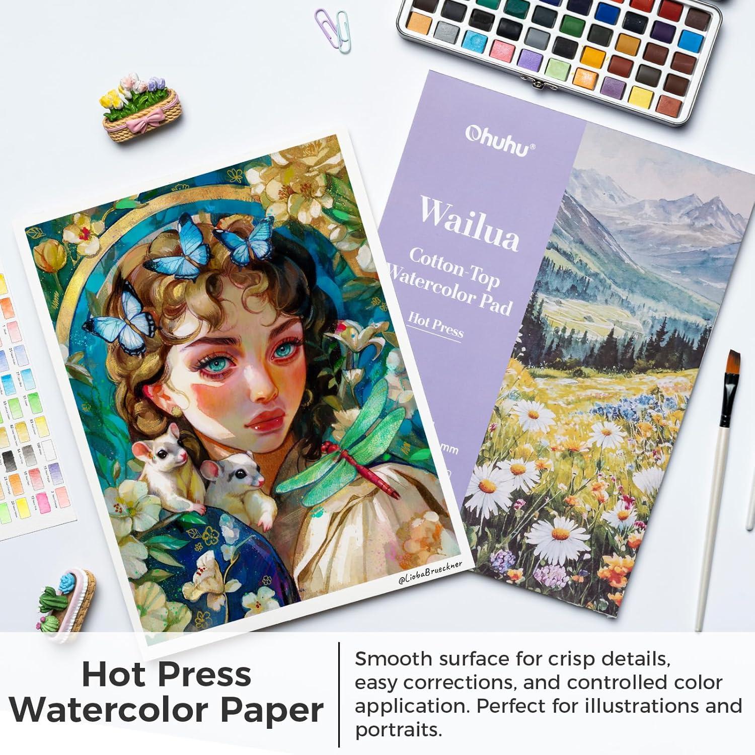 image:imageOhuhu CottonTop Watercolor Paper Pad 9x12 Cold Press Paper 140 lb300 GSM Heavyweight White Paper 30 Sheets60 Pages Water Color Paper for Watercolor Gouache Ink Acrylic Professional ArtistHot Press