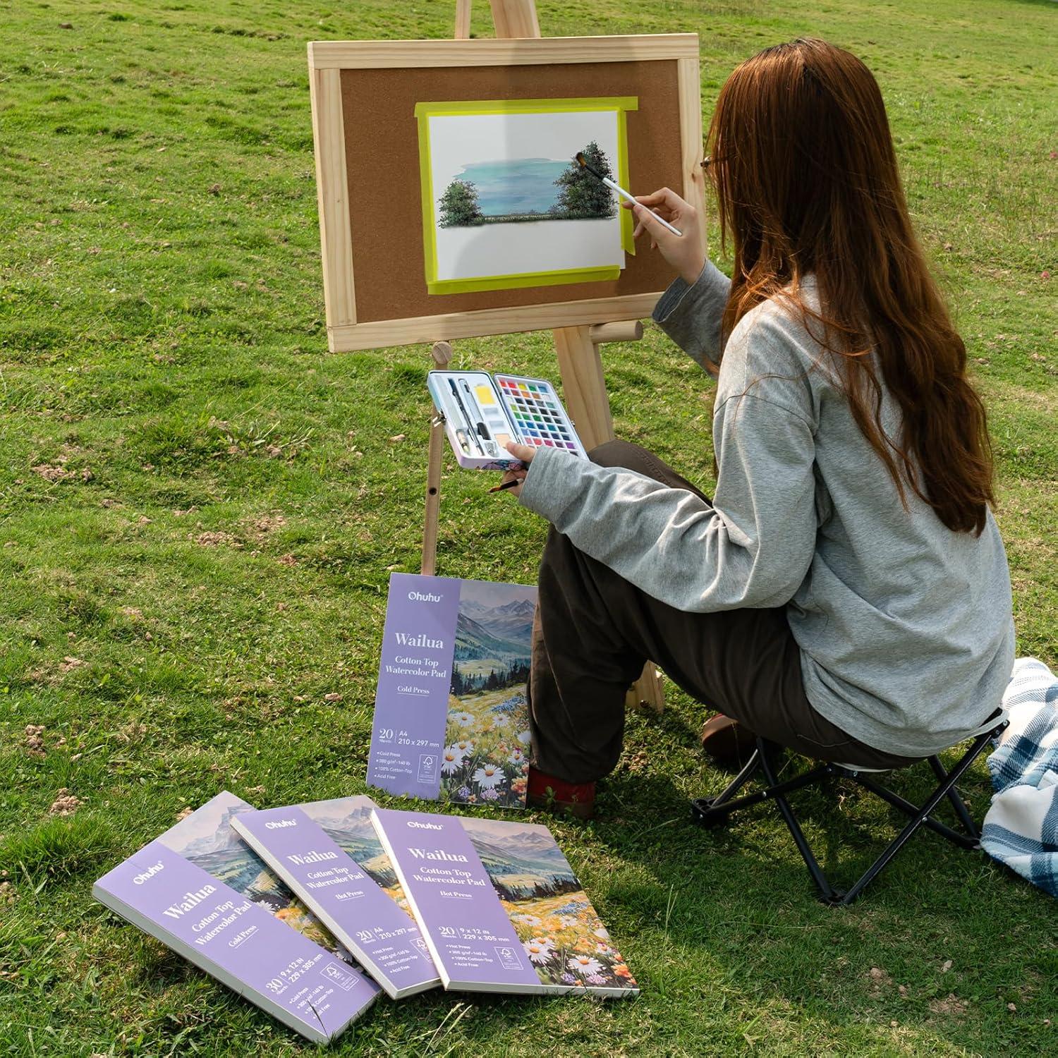 image:imageOhuhu CottonTop Watercolor Paper Pad 9x12 Cold Press Paper 140 lb300 GSM Heavyweight White Paper 30 Sheets60 Pages Water Color Paper for Watercolor Gouache Ink Acrylic Professional ArtistHot Press