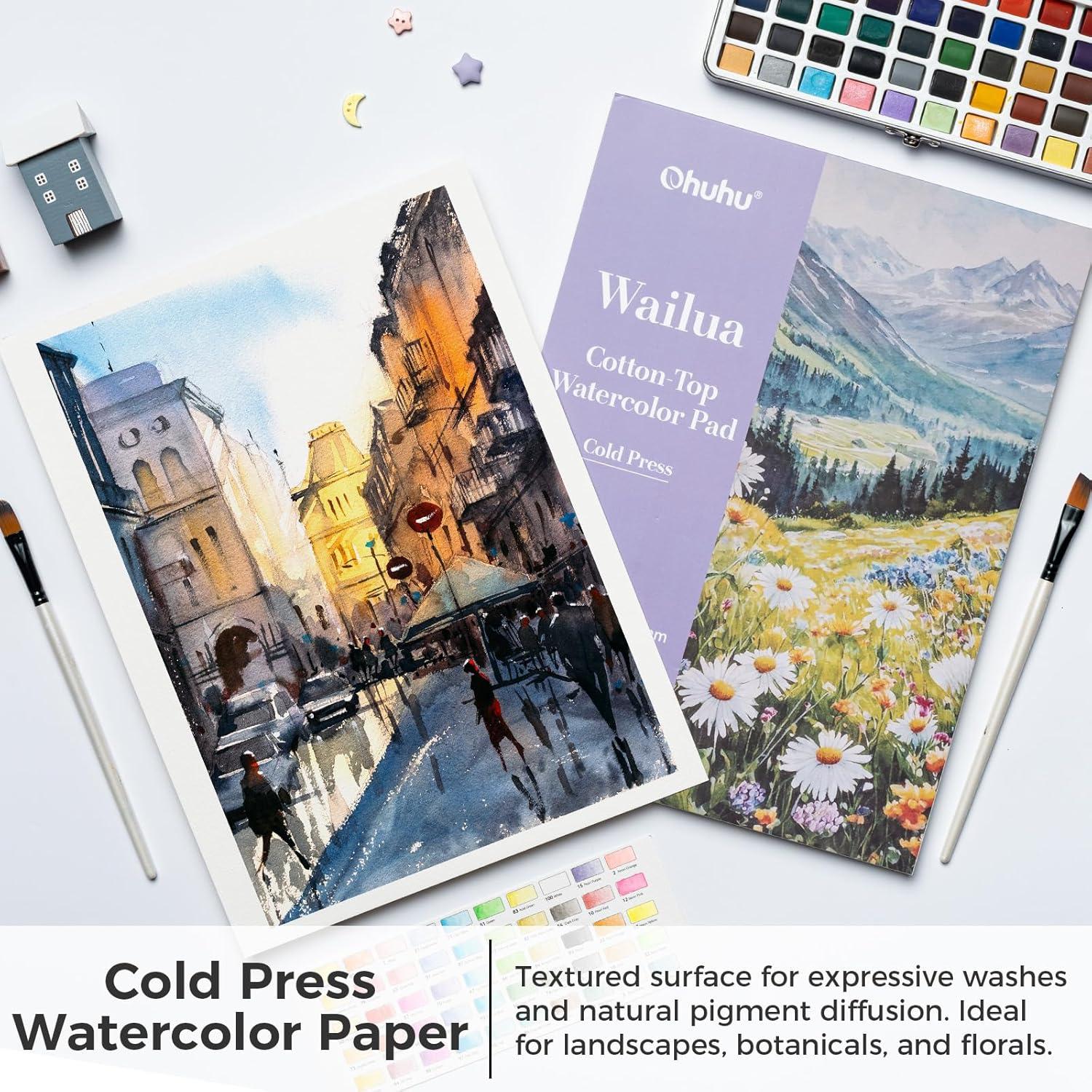 image:imageOhuhu CottonTop Watercolor Paper Pad 9x12 Cold Press Paper 140 lb300 GSM Heavyweight White Paper 30 Sheets60 Pages Water Color Paper for Watercolor Gouache Ink Acrylic Professional ArtistCold Press