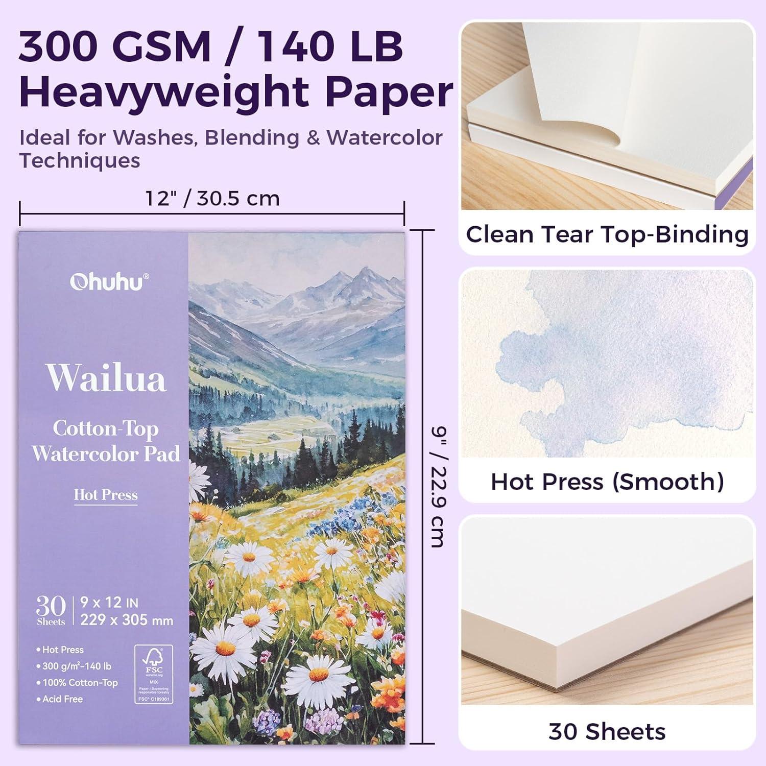 image:imageOhuhu CottonTop Watercolor Paper Pad 9x12 Cold Press Paper 140 lb300 GSM Heavyweight White Paper 30 Sheets60 Pages Water Color Paper for Watercolor Gouache Ink Acrylic Professional ArtistHot Press