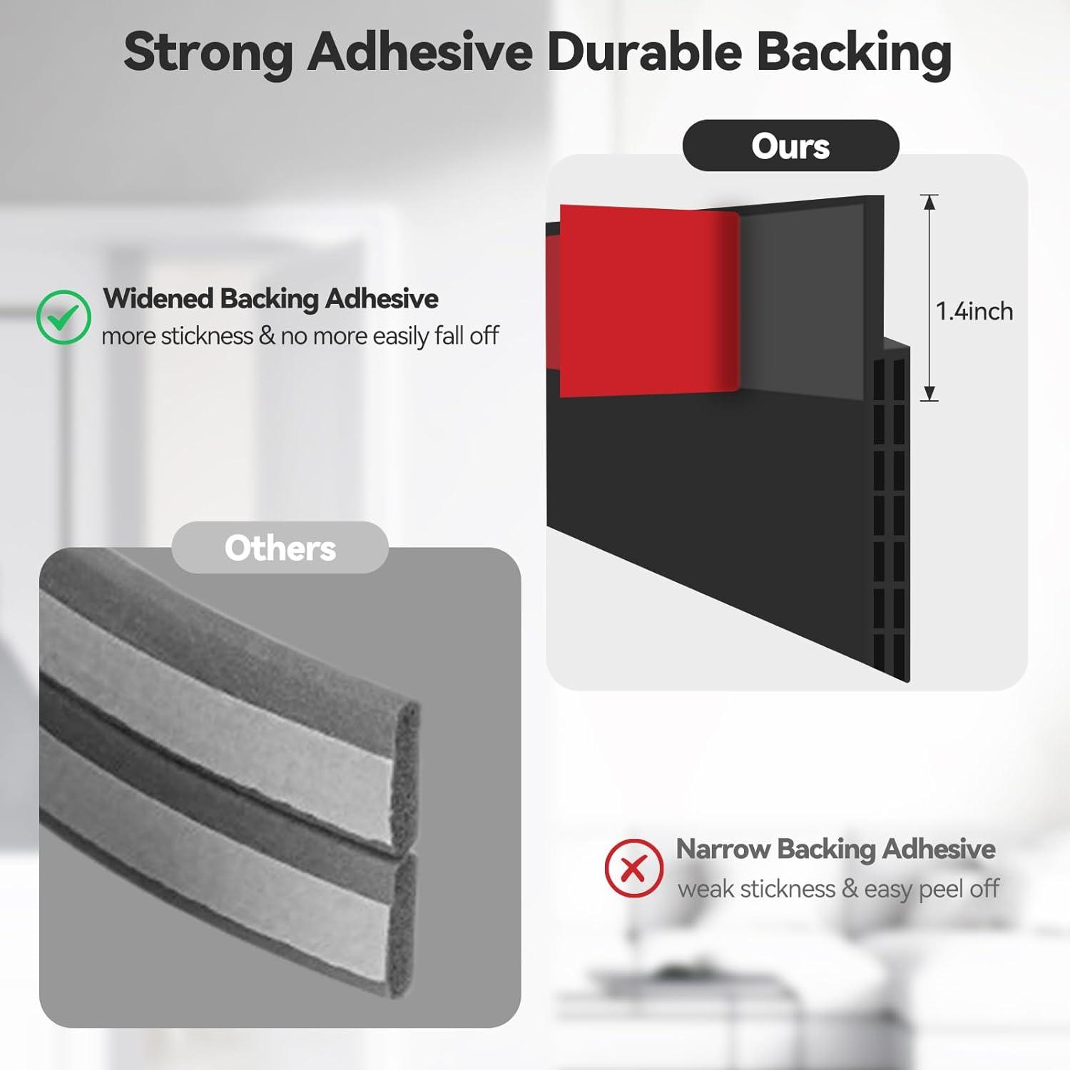 image:imageDoor Draft Stopper Weather Stripping Ohuhu 2 Pack 39 L x 2 W Under Door Bottom Seal Strip Sweep 1 Widened Backing Adhesive Blocker Gap Filler Flexible Noise Insulation Draft Guard Bottom of DoorBlack